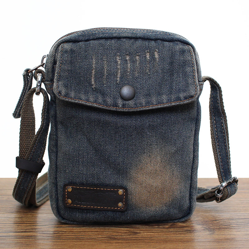 Vintage Mens Blue Denim Mini Phone Shoulder Bags Denim Phone Crossbody Bag for Women