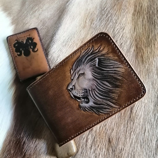  Lion Leather Wallet ID Holder Wallet Mens Wallet with ID Window Lion Wallet - iwalletsmen