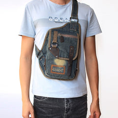 Denim Mens Sling Bag Waist Bag Chest Bag Vintage Blue Denim Sling Bag For Men