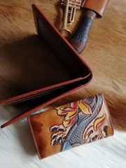 Tooled Leather Key Wallet Key Holders with Card Holder Carp Leather Key Wallets - iwalletsmen