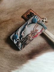 Tooled Leather Key Wallet Key Holders with Card Holder Loong Chinese Dragon Leather Key Wallets - iwalletsmen