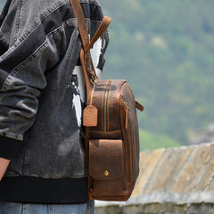 Coffee Leather Sling Bag for Men - Front View