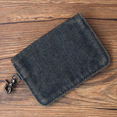 Vintage Womens Denim Card Holder with Lanyard Denim Blue Small Card Coin Purse for Women