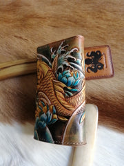 Tooled Leather Key Wallet Key Holders with Card Holder Yellow Carp Leather Key Wallets - iwalletsmen
