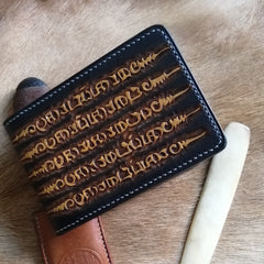 Chinese Tooled Leather Wallet Card Wallet with ID Window ID Holder Wallet Chinese Characters Mens Wallet with ID Window - iwalletsmen