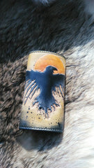 Crow Tooled Leather Key Wallet Key Holders with Card Holder Crow Leather Key Wallets - iwalletsmen