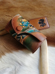 Tooled Leather Key Wallet Key Holders with Card Holder Yellow Carp Leather Key Wallets - iwalletsmen
