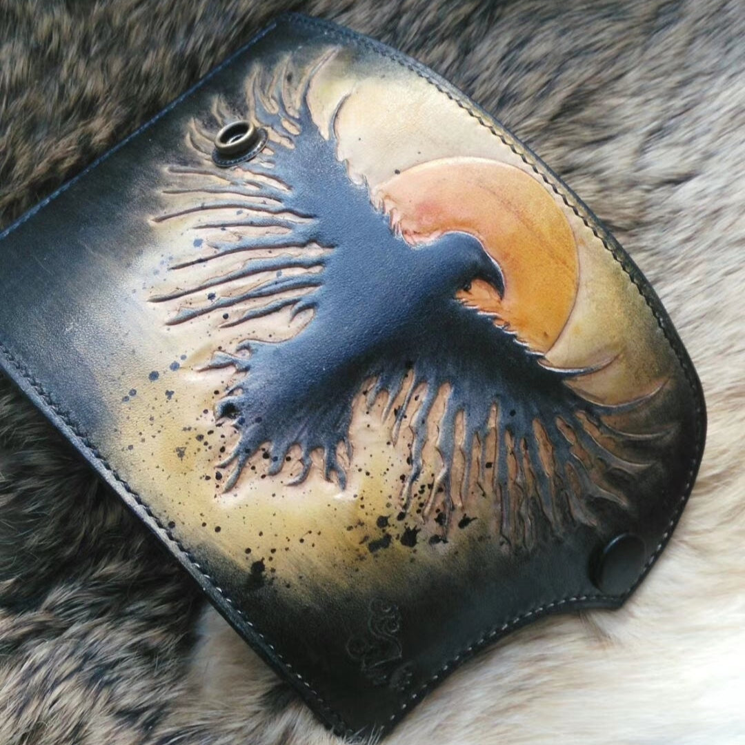 Crow Tooled Leather Key Wallet Key Holders with Card Holder Crow Leather Key Wallets - iwalletsmen