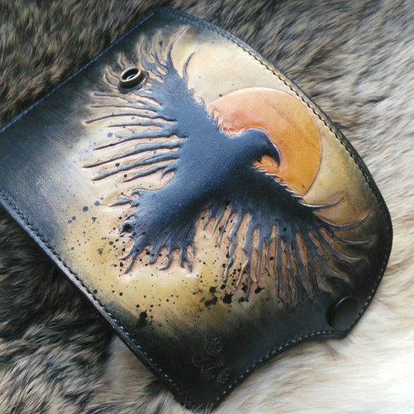 Crow Tooled Leather Key Wallet Key Holders with Card Holder Crow Leather Key Wallets - iwalletsmen