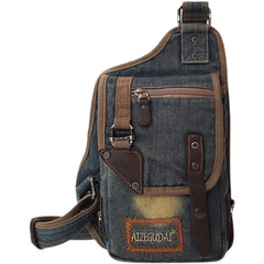 Denim Mens Sling Bag Waist Bag Chest Bag Vintage Blue Denim Sling Bag For Men