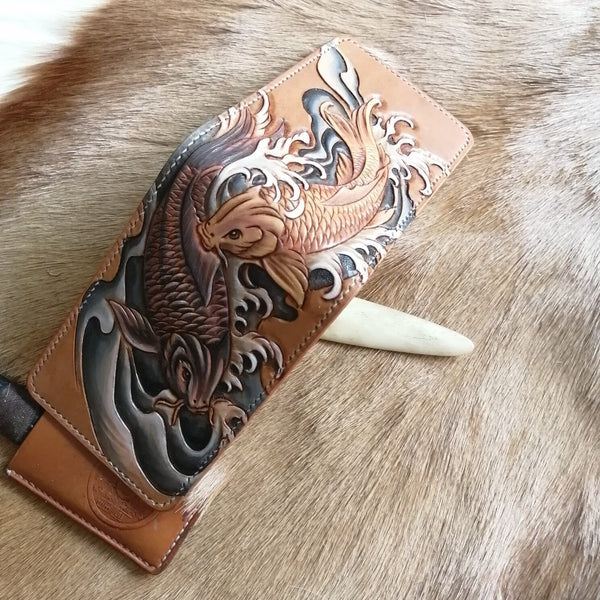 Carp Wallet Tooled Leather Wallet Card Wallet with ID Window 