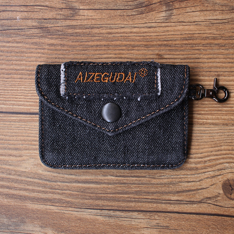 Vintage Womens Denim Card Holder with Lanyard Denim Black Small