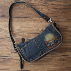 Vintage Womens Black Denim Baguette Bag Black Denim Shoulder Purse for Women