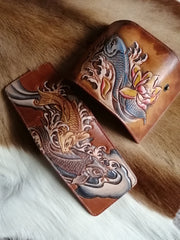 Tooled Leather Key Wallet Key Holders with Card Holder Carp Leather Key Wallets - iwalletsmen