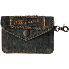 Vintage Womens Denim Card Holder with Lanyard Denim Blue Small Card Coin Purse for Women