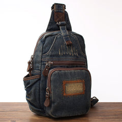 Blue Denim Mens Sling Bag Cool Chest Bag Vintage Blue Denim Sling Bag For Men