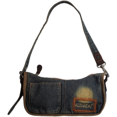 Vintage Womens Black Denim Baguette Bag Black Denim Shoulder Purse for Women