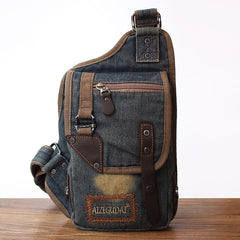 Denim Mens Sling Bag Waist Bag Chest Bag Vintage Blue Denim Sling Bag For Men