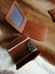 Tooled Leather Key Wallet Key Holders with Card Holder Carp Leather Key Wallets - iwalletsmen