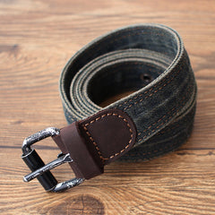 Cool Blue Denim Slim Belt Denim Blue Belt Vintage Denim Belt For Men Women