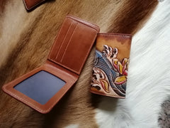 Tooled Leather Key Wallet Key Holders with Card Holder Carp Leather Key Wallets - iwalletsmen