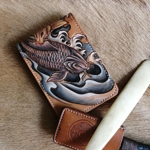 Carp Leather Wallet ID Holder Wallet Mens Wallet with ID Window 