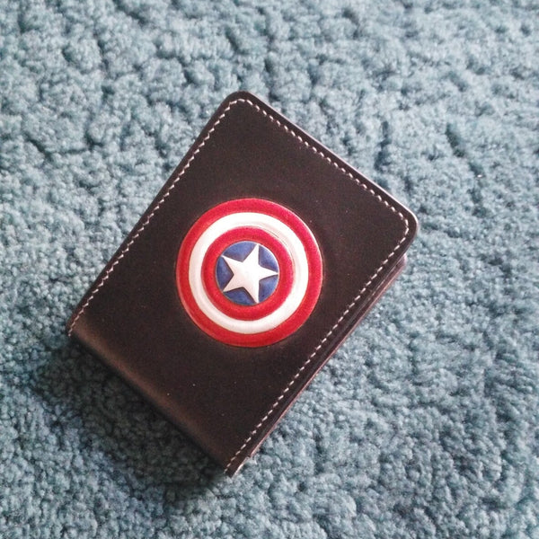 Captain America's Shield Wallet ID Holder Wallet Mens Wallet with ID Window Captain America's Shield Wallet Tooled Leather Wallet Card Wallet with ID Window