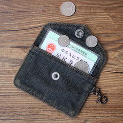 Vintage Womens Denim Card Holder with Lanyard Denim Blue Small Card Coin Purse for Women