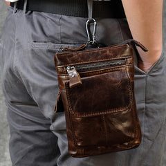 Yellow Brown Leather Belt Pouch Mens Shoulder Bag Waist Bag BELT BAG Cell Phone Holster For Men