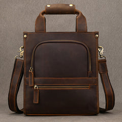 Brown Leather Vertical Briefcase Business Handbag for Men Office Handbag for Men - iwalletsmen