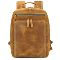 Camel Crazy Horse Leather Backpack Mens Large Tan Leather Backpack for Men - iwalletsmen
