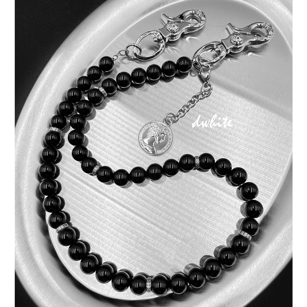 Black Obsidian Stone Wallet Chain Black Ball Wallet Chain - iChainWallets