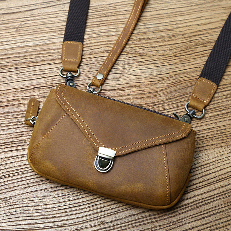 Cool Brown Mens Leather Belt Bag Belt Pouch Cell Phone Holster Waist Bags For Men
