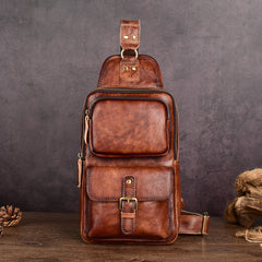 Leather Chest Bag for Men Mens Chest Crossbody Bag Leather Cross Chest Bag Men's - iwalletsmen