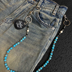 Blue Green Ball Wallet Chain Ball Pants Chain Turquoise Stone Beaded Wallet Chain Bead Wallet Chain - iChainWallets