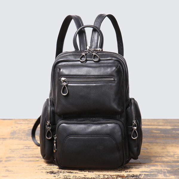 Black Sling Leather Backpack 