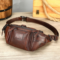 Brown Mens Leather Sling Waist Bag - iwalletsmen