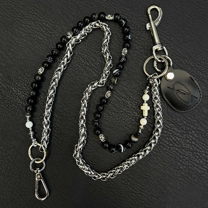 Black Ball Pants Chain Ball Wallet Chain Obsidian Stone Double Beaded Wallet Chain Long Bead Wallet Chain - iChainWallets