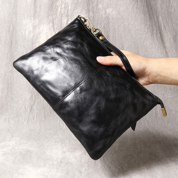 Black Leather Clutch Bag Men Large Men's Leather Clutch Purse