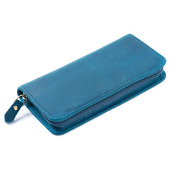 Blue Leather Fountain Pen Case Luxury Leather Pen Case - iwalletsmen