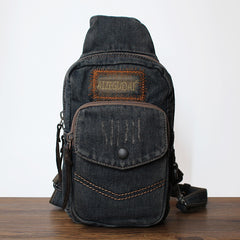 Vintage Blue Denim Mens Sling Bag Chest Bag Denim Cool Sling Bag For Men