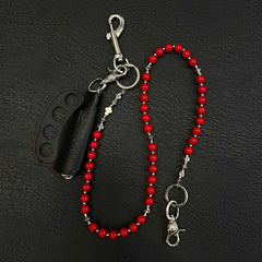 Red Ball Pants Chain Agate Beaded Wallet Chain Bead Wallet Chain - iChainWallets