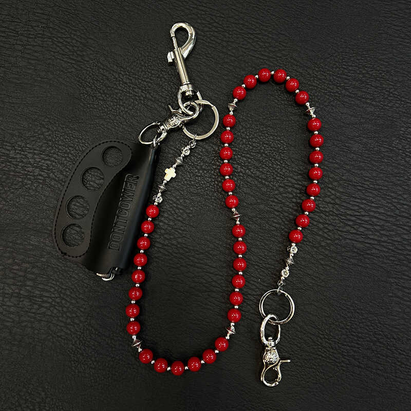 Red Ball Pants Chain Agate Beaded Wallet Chain Bead Wallet Chain - iChainWallets