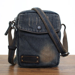 Blue Denim Small Side Bag Mens Denim Vertical Phone Shoulder Bag Vintage Denim Mini Crossbody Bag For Women