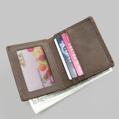 Vintage Green Leather Men's Bifold Slim Wallet Front Pocket Wallet Billfold Wallet For Men