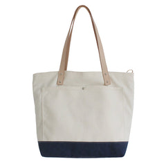 Women White Beige&Navy Canvas Shopper Tote Bags Canvas Tote Shoulder Bag Handbag for Mens