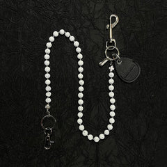 White Beaded Wallet Chain Womens White Lavastone Long Bead Wallet Chain with Keyring - iChainWallets