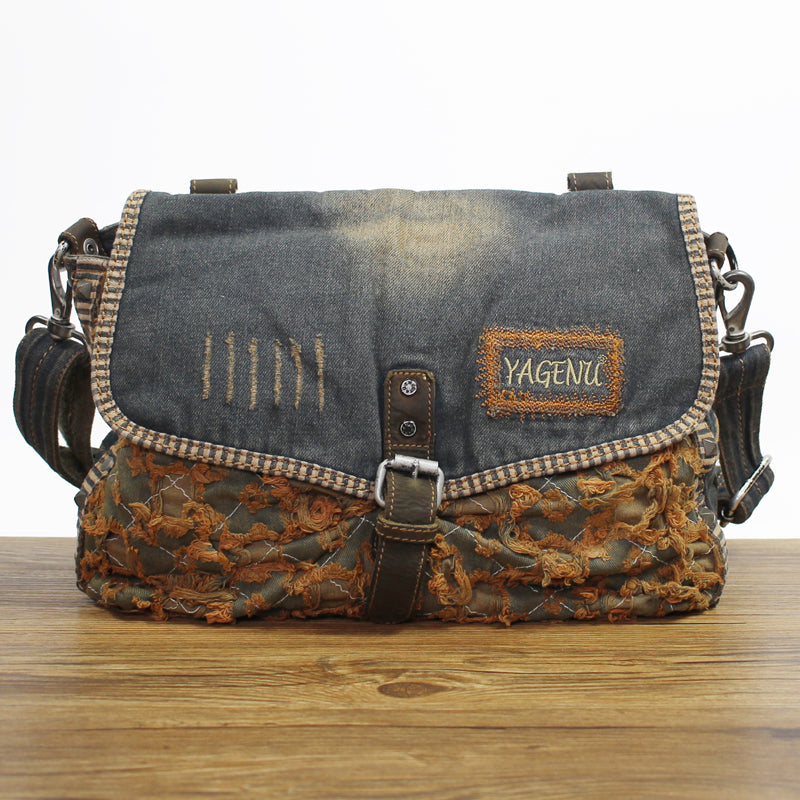 Vintage Denim Shoulder Bag Womens Splice Crossbody Messenger Handbag Pruse  Bag