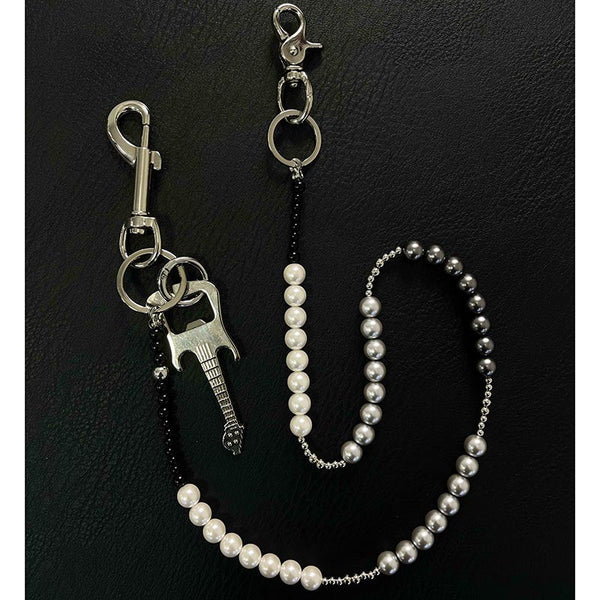 White&Black Ball Pants Chain Ball Wallet Chain Stone Beaded Wallet Chain Rock Bead Wallet Chain - iChainWallets