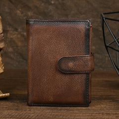 Brown Vertical Leather Wallet with Buckle for Men Buckle Mens Wallets That Holds A Lot of Cards - iwalletsmen